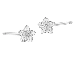 Kolczyki z białego złota z diamentami - kwiaty - 0,008 ct - próba 375