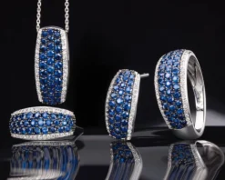 Kolczyki z białego złota z brylantami i szafirami - próba 585