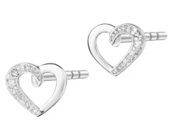 Kolczyki z białego złota z diamentami - serca - 0,005 ct - próba 375