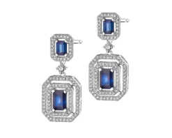 Kolczyki z białego złota z diamentami i szafirami - próba 585