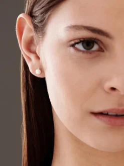 Kolczyki z białego złota z diamentami i perłami - próba 585