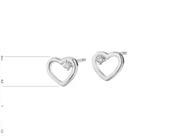 Kolczyki z białego złota z brylantami - serca - 0,01 ct - próba 375