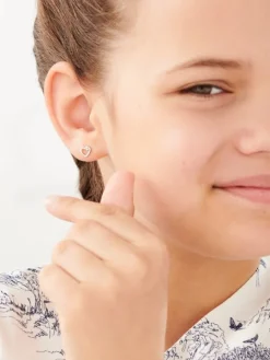 Kolczyki z białego złota z brylantami - serca - 0,01 ct - próba 375