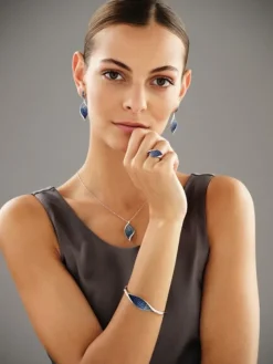 Kolczyki z białego złota z brylantami i szafirami - próba 585