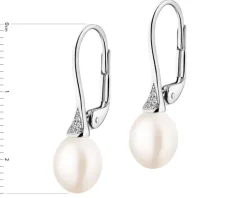 Kolczyki z białego złota z diamentami i perłami - próba 585