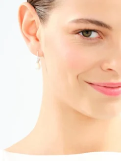 Kolczyki z białego złota z diamentami i perłami - próba 585