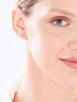 Kolczyki z białego złota z diamentami - serca - 0,008 ct - próba 375