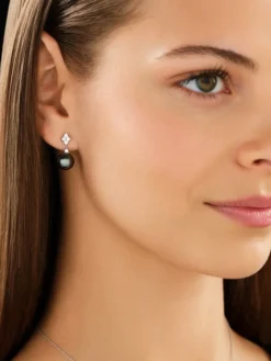 Kolczyki z białego złota z brylantami i perłami Tahiti - próba 750