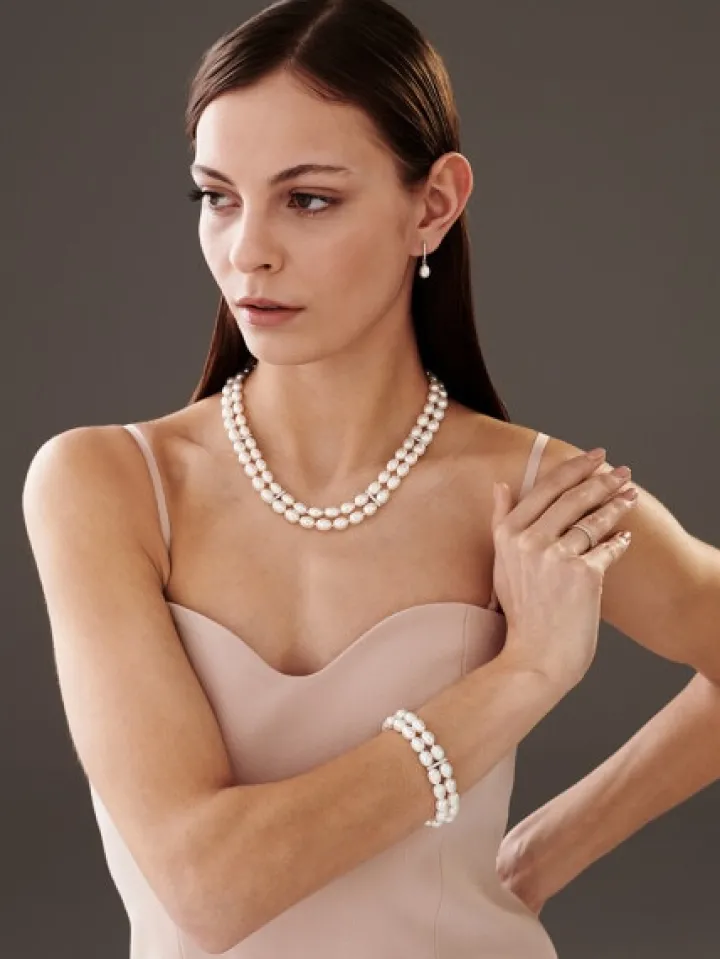 Kolczyki z białego złota z diamentami i perłami - próba 585