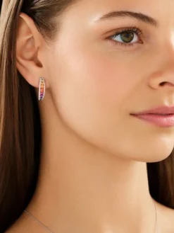 Kolczyki z białego złota z brylantami i szafirami kolorowymi - próba 585