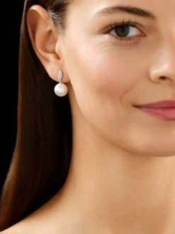 Kolczyki z białego złota z brylantami i perłami South Sea - próba 585