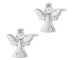 Kolczyki z białego złota z diamentami- aniołki - 0,004 ct - próba 375