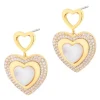Kolczyki z mosiądzu pozłacane z cyrkoniami i masą perłową - serca