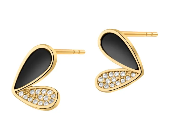 Kolczyki z mosiądzu pozłacane z agatami i cyrkoniami - serca