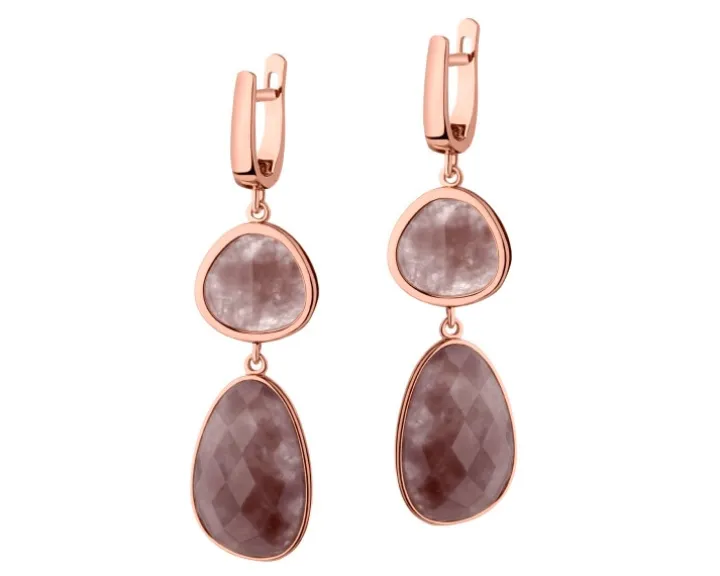 Kolczyki z mosiądzu pozłacane z kwarcami