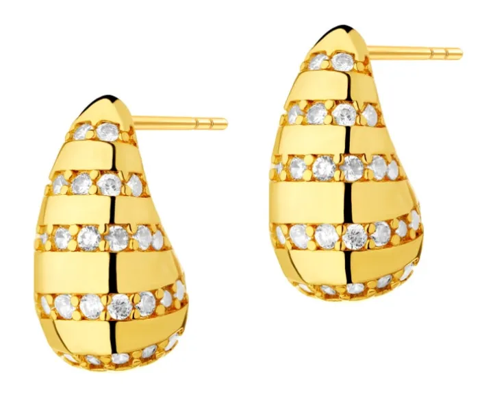 Kolczyki z mosiądzu pozłacane z cyrkoniami - łezki