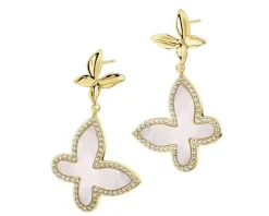 Kolczyki z mosiądzu pozłacane z cyrkoniami i masą perłową - motyle