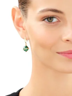 Kolczyki z mosiądzu pozłacane z malachitami