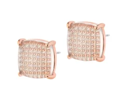 Kolczyki z mosiądzu pozłacane z cyrkoniami i szklanymi detalami - kwadraty