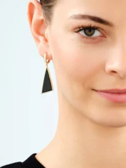 Kolczyki z mosiądzu pozłacane z agatami - trójkąty