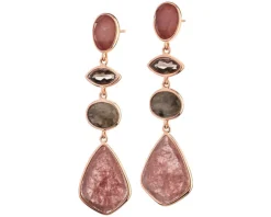 Kolczyki z mosiądzu pozłacane z kwarcami, labradorytami i obsydianami