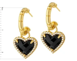 Kolczyki z mosiądzu pozłacane z cyrkoniami i szklanymi detalami - serce