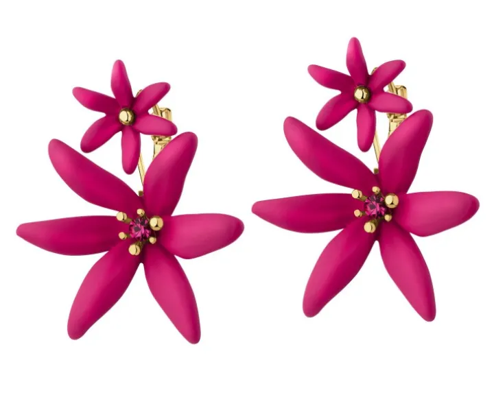 Kolczyki z mosiądzu pozłacane z cyrkoniami - kwiaty