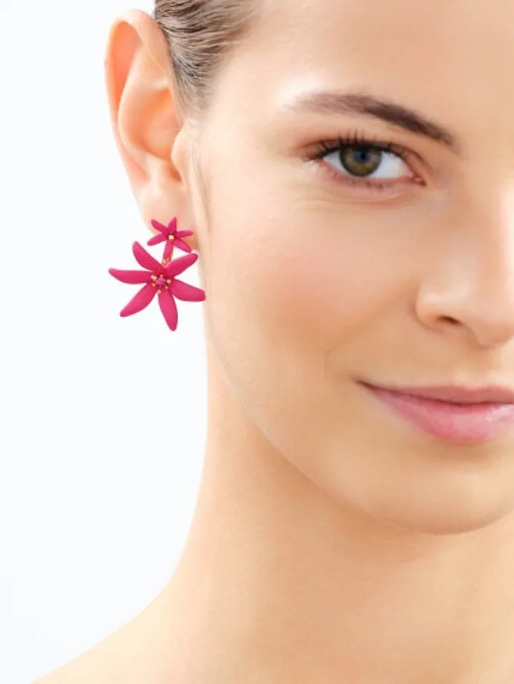 Kolczyki z mosiądzu pozłacane z cyrkoniami - kwiaty