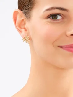 Kolczyki z mosiądzu pozłacane z cyrkoniami - kwiaty