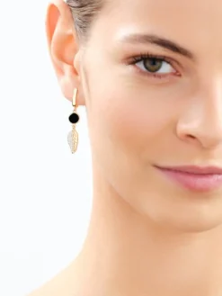 Kolczyki z mosiądzu pozłacane z agatami i cyrkoniami - liście