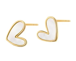 Kolczyki z mosiądzu pozłacane z masą perłową - serca
