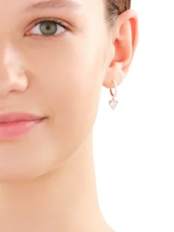 Kolczyki z mosiądzu pozłacane z kwarcami i emalią - serca