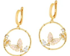 Kolczyki z mosiądzu pozłacane z cyrkoniami i emalią - motyle, kwiaty