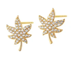 Kolczyki z mosiądzu pozłacane z cyrkoniami - liście