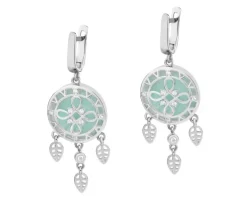 Kolczyki z mosiądzu rodowane z amazonitami i cyrkoniami - łapacze snów