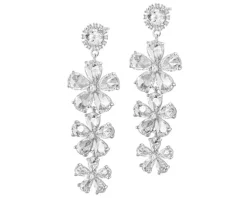 Kolczyki z mosiądzu rodowane z cyrkoniami - kwiaty