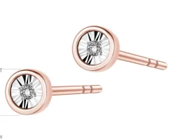 Kolczyki z różowego i białego złota z diamentami - 0,01 ct - próba 375