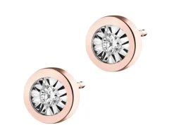Kolczyki z różowego i białego złota z brylantami - 0,04 ct - próba 585