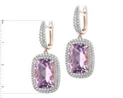 Kolczyki z różowego złota z brylantami i ametystami - próba 585