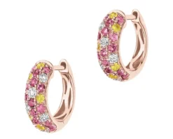 Kolczyki z różowego złota z brylantami, kamieniami szlachetnymi i ozdobnymi - koła - próba 585