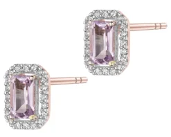 Kolczyki z różowego złota z diamentami i ametystami - próba 585