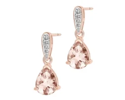 Kolczyki z różowego złota z diamentami i morganitami - próba 585