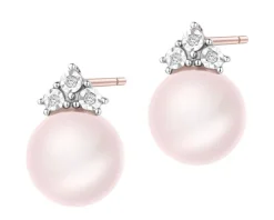 Kolczyki z różowego złota z diamentami i perłami - próba 585