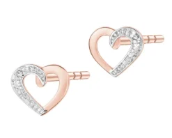 Kolczyki z różowego złota z diamentami – serca - 0,005 ct - próba 375