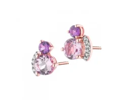 Kolczyki z różowego złota z diamentami, rodolitami i ametystami - próba 375