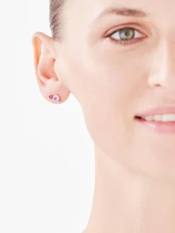 Kolczyki z różowego złota z diamentami, rodolitami i ametystami - próba 375