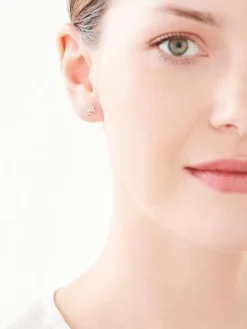 Kolczyki z różowego złota z diamentami - drzewka - 0,01 ct - próba 375