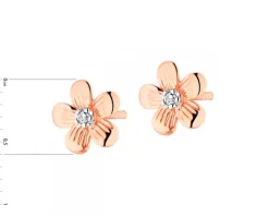 Kolczyki z różowego złota z diamentami - kwiaty - 0,008 ct - próba 585