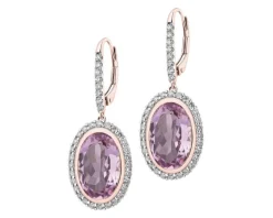 Kolczyki z różowego złota z brylantami i ametystami - próba 585