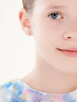 Kolczyki z różowego  złota z diamentami - serca - 0,005 ct - próba 375